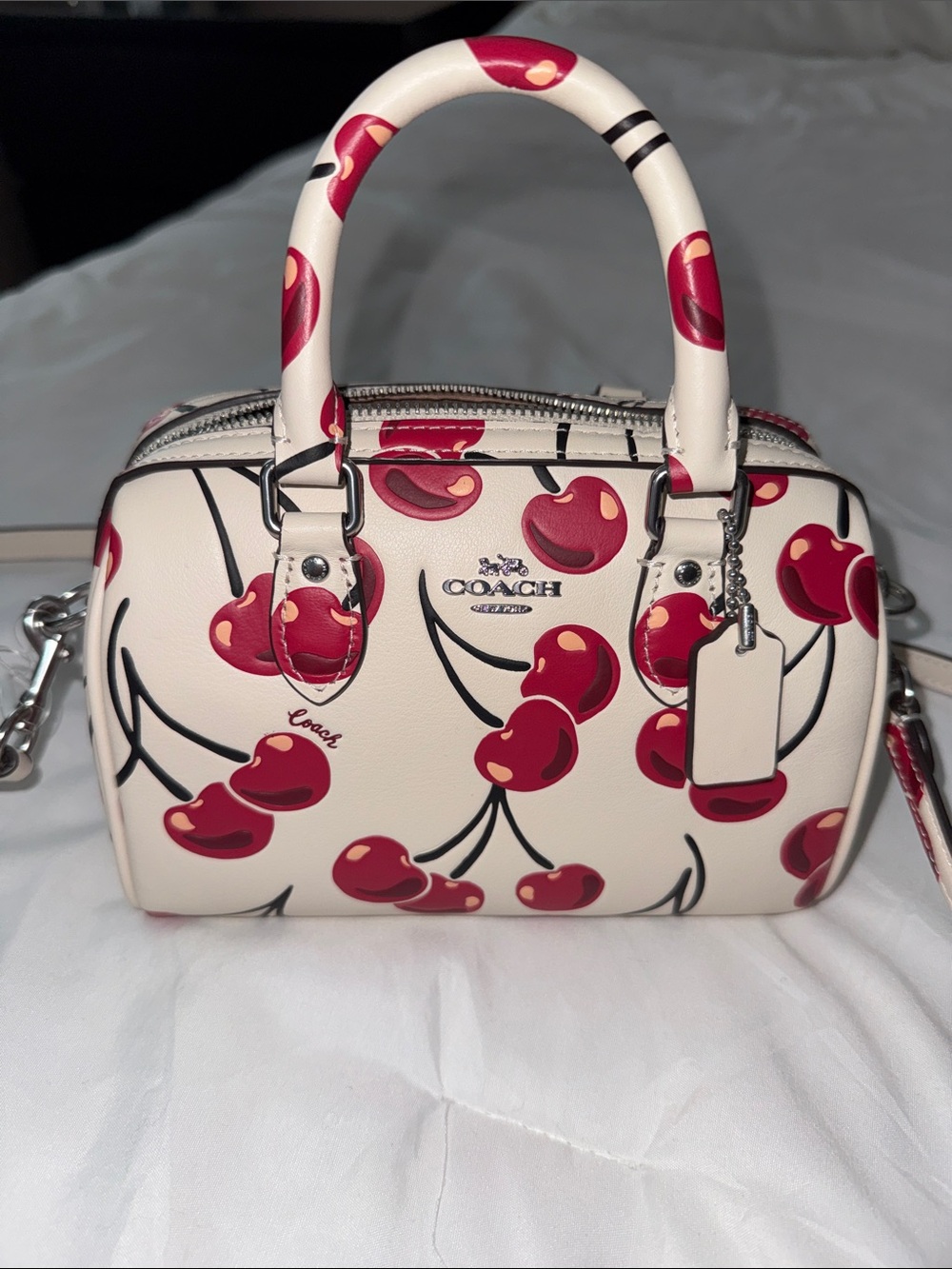Coach mini Rowan crossbody bag cherry print chalk white
